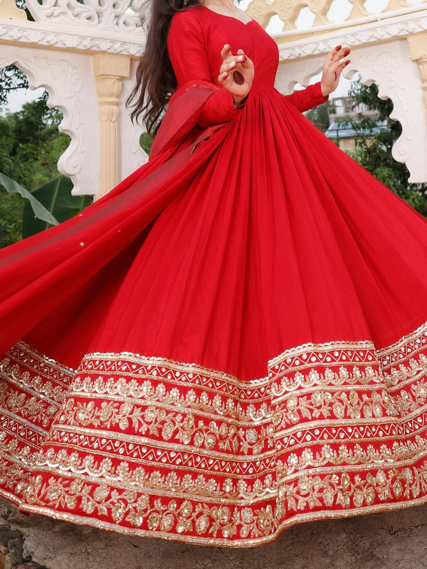 Designer Red Color Georgette Anarkali Gown Set