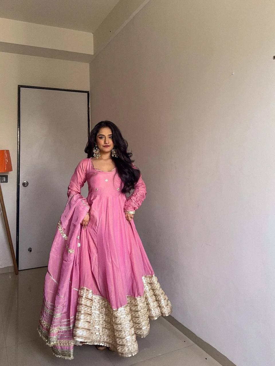 Engagement Wear Pink Color Soft Chinon Thread Embroidery With Sequins Work Beautiful Gown