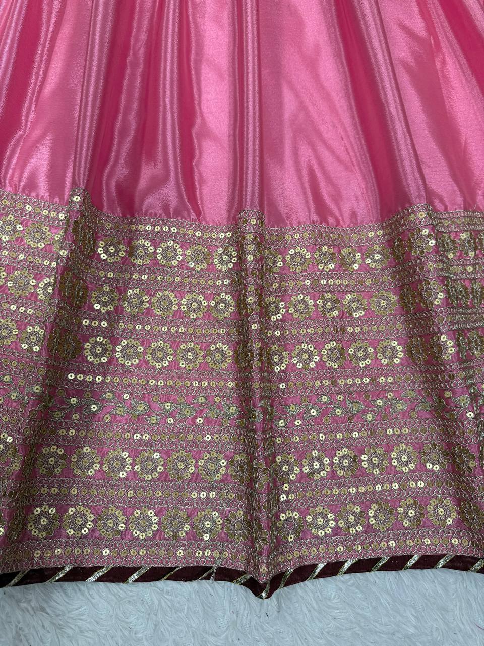 Engagement Wear Pink Color Soft Chinon Thread Embroidery With Sequins Work Beautiful Gown
