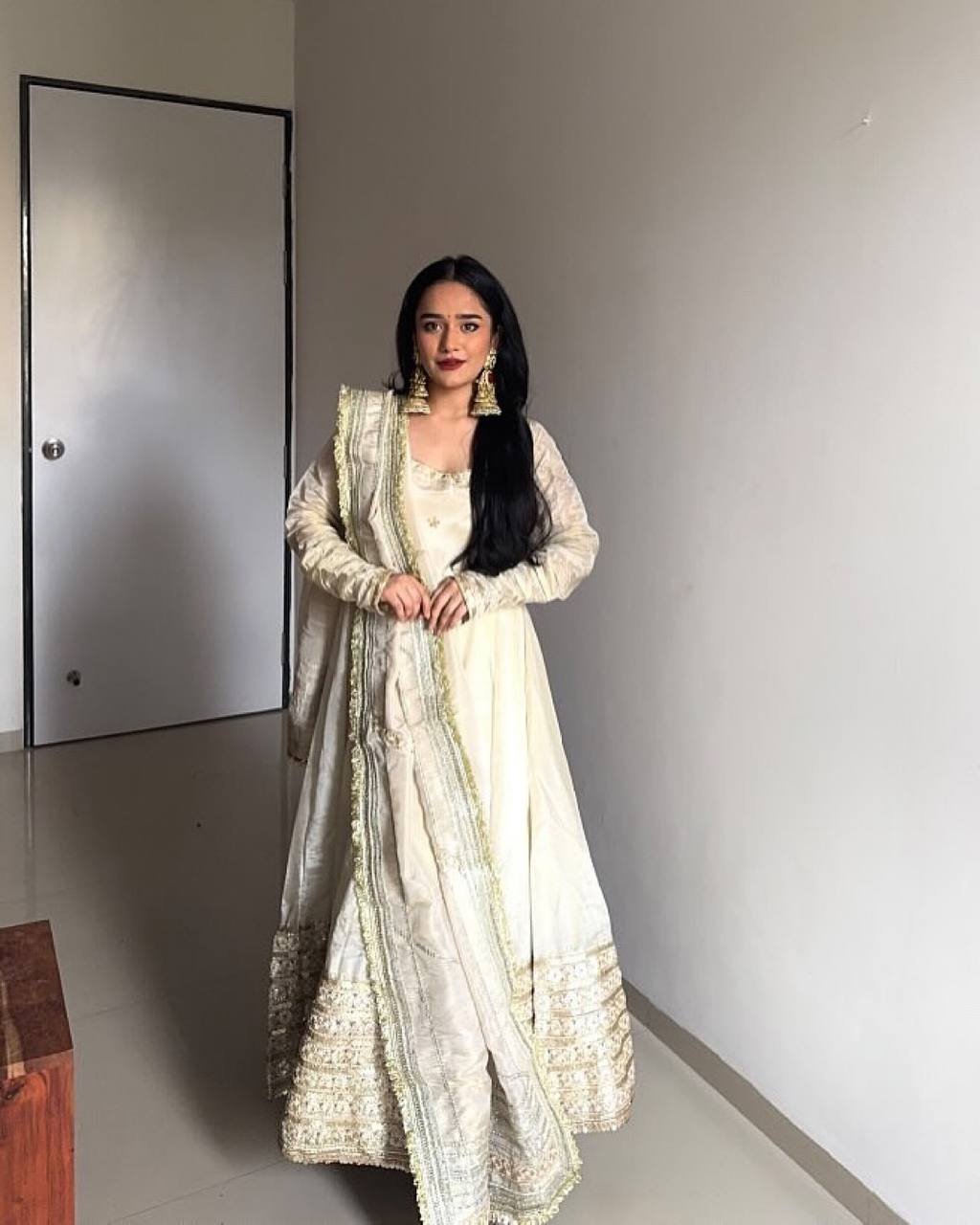 Function Wear Off White Color Soft Chinon Thread Embroidery With Sequins Work Beautiful Gown