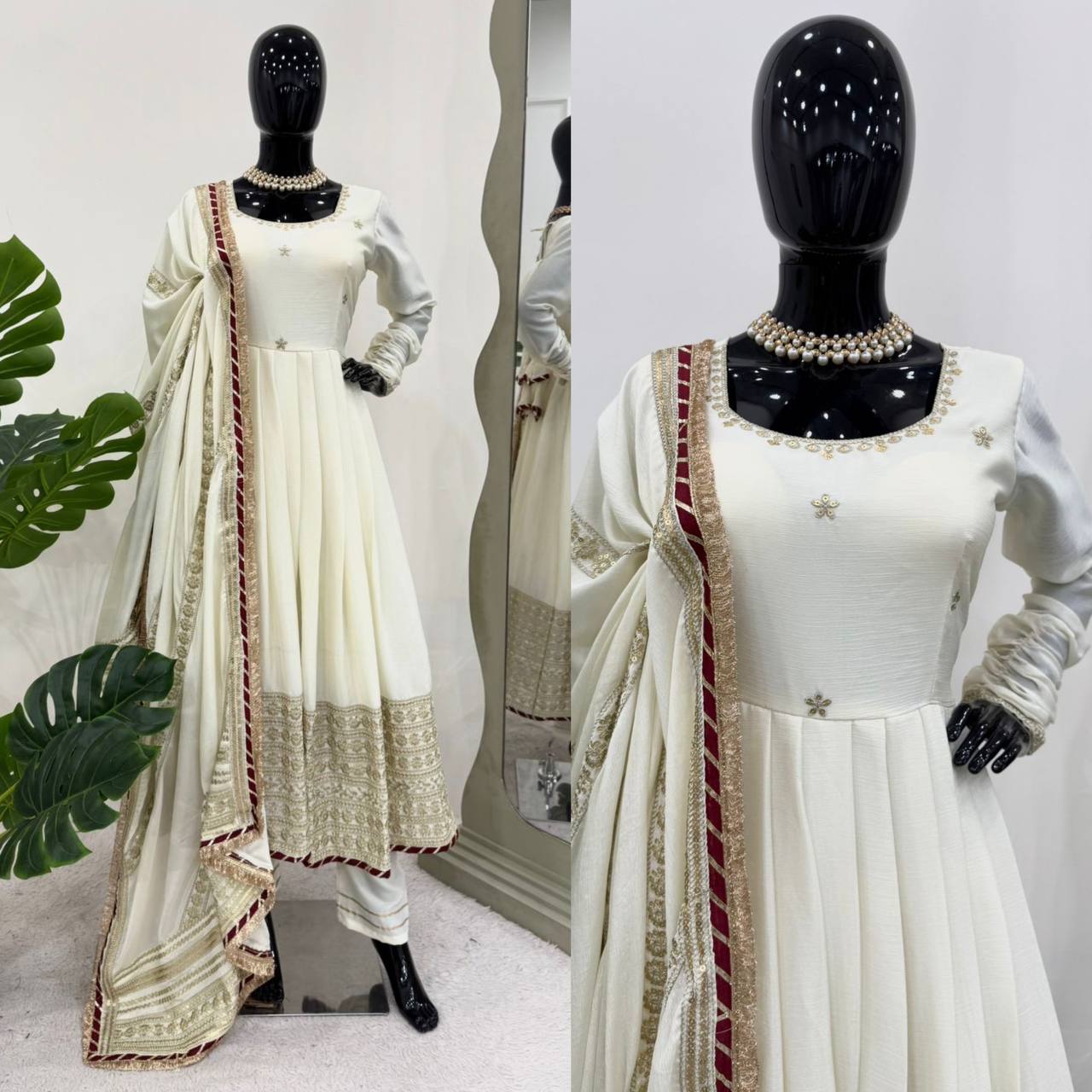 Function Wear Off White Color Soft Chinon Thread Embroidery With Sequins Work Beautiful Gown