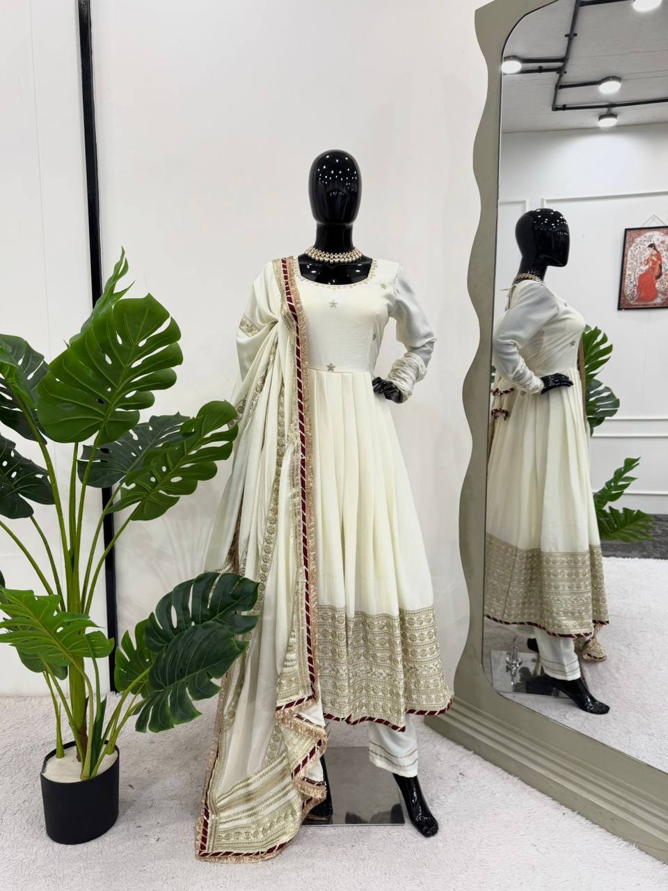 Function Wear Off White Color Soft Chinon Thread Embroidery With Sequins Work Beautiful Gown