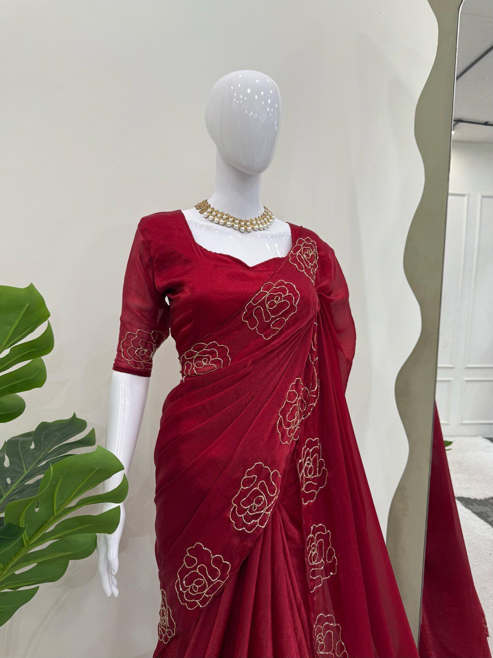 Ceremony Wear Maroon Color Jimmy Chu Silk With Hand Work Designer Saree