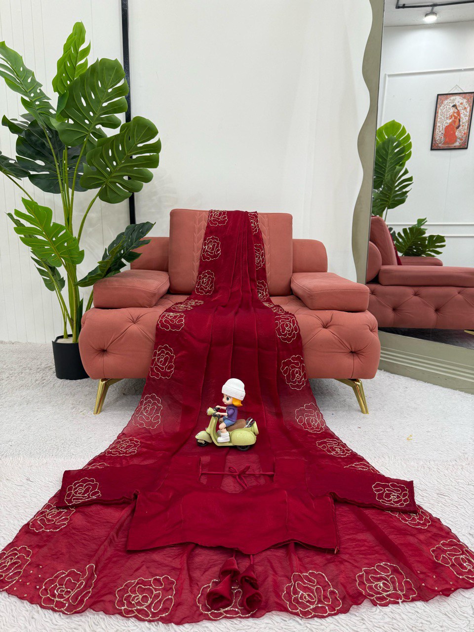Ceremony Wear Maroon Color Jimmy Chu Silk With Hand Work Designer Saree