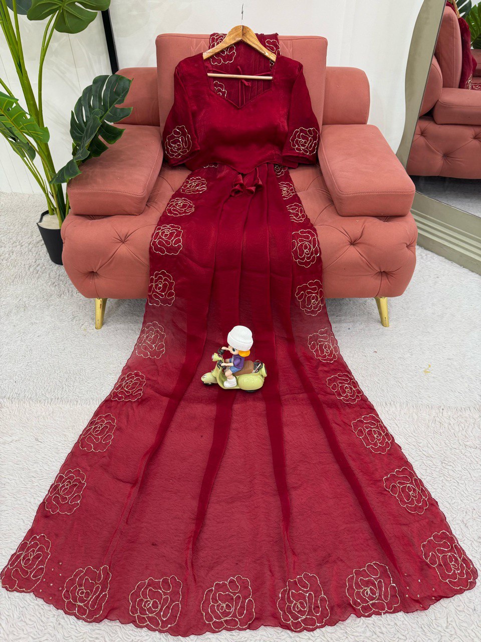 Ceremony Wear Maroon Color Jimmy Chu Silk With Hand Work Designer Saree