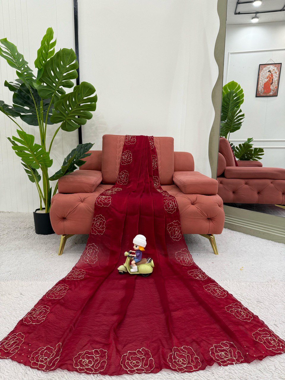 Ceremony Wear Maroon Color Jimmy Chu Silk With Hand Work Designer Saree