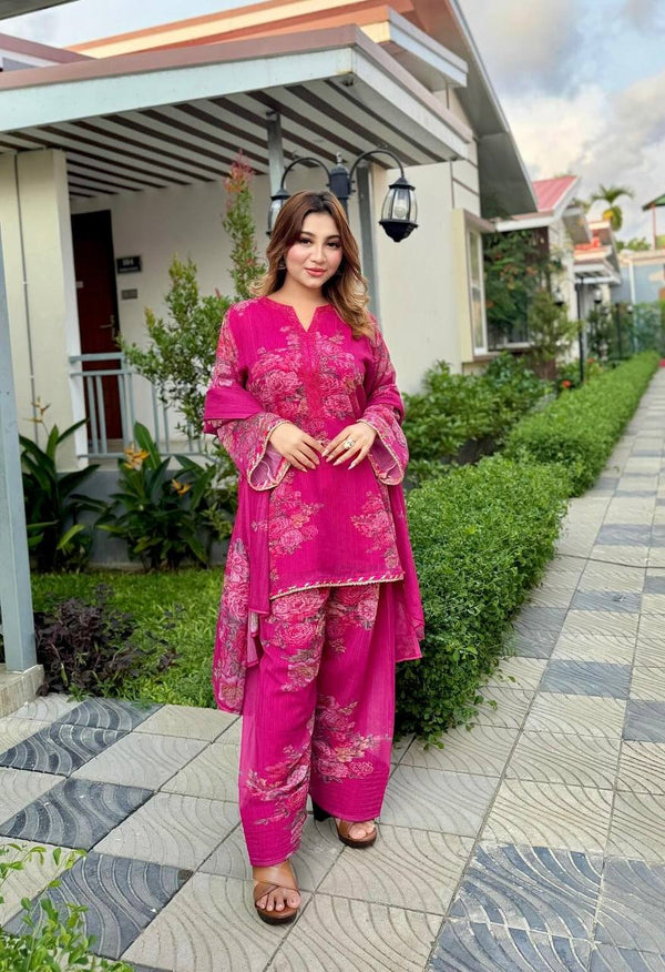 Casual Wear Pink Color Pure Faux Georgette With Digital Print Palazzo Suit