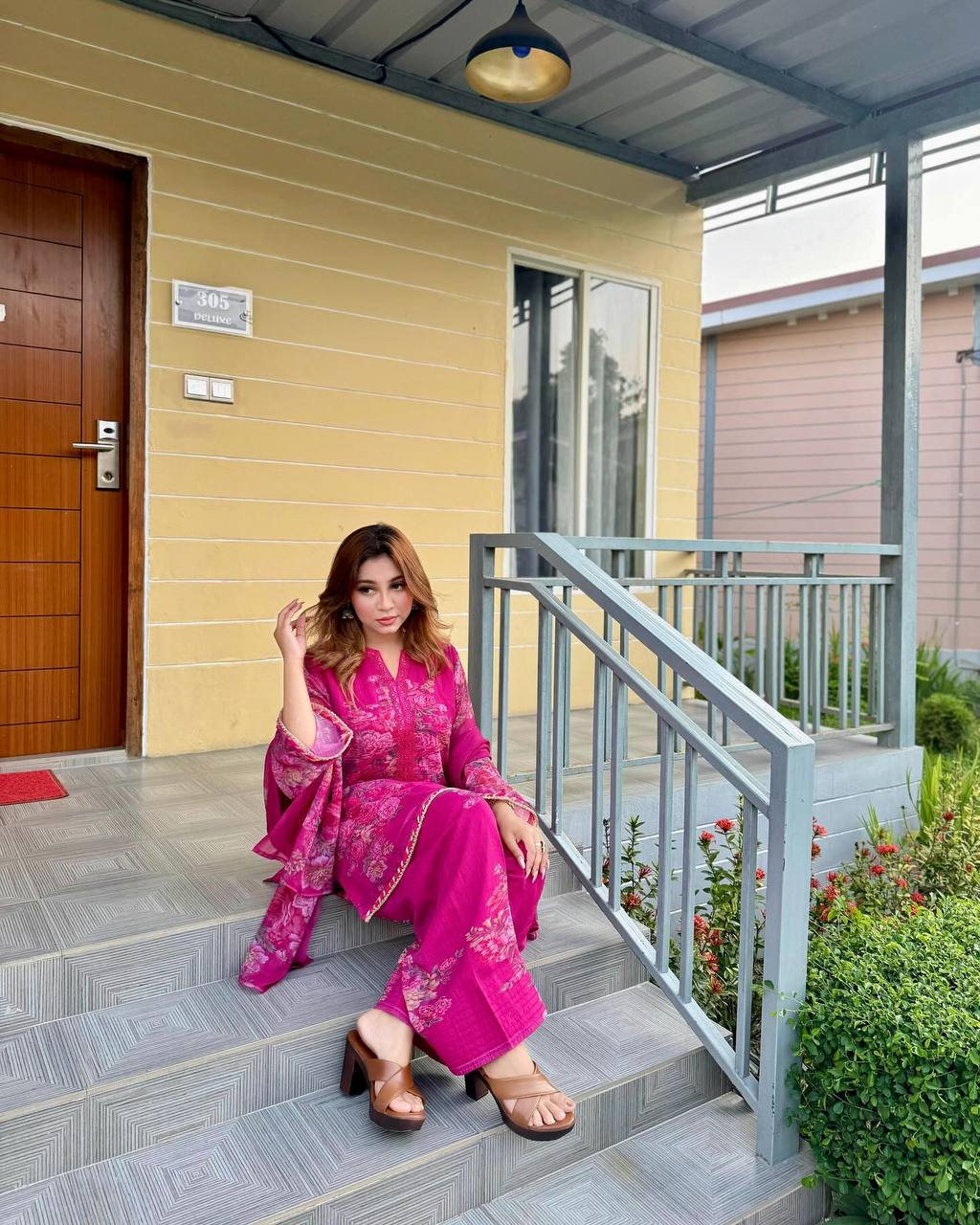 Casual Wear Pink Color Pure Faux Georgette With Digital Print Palazzo Suit