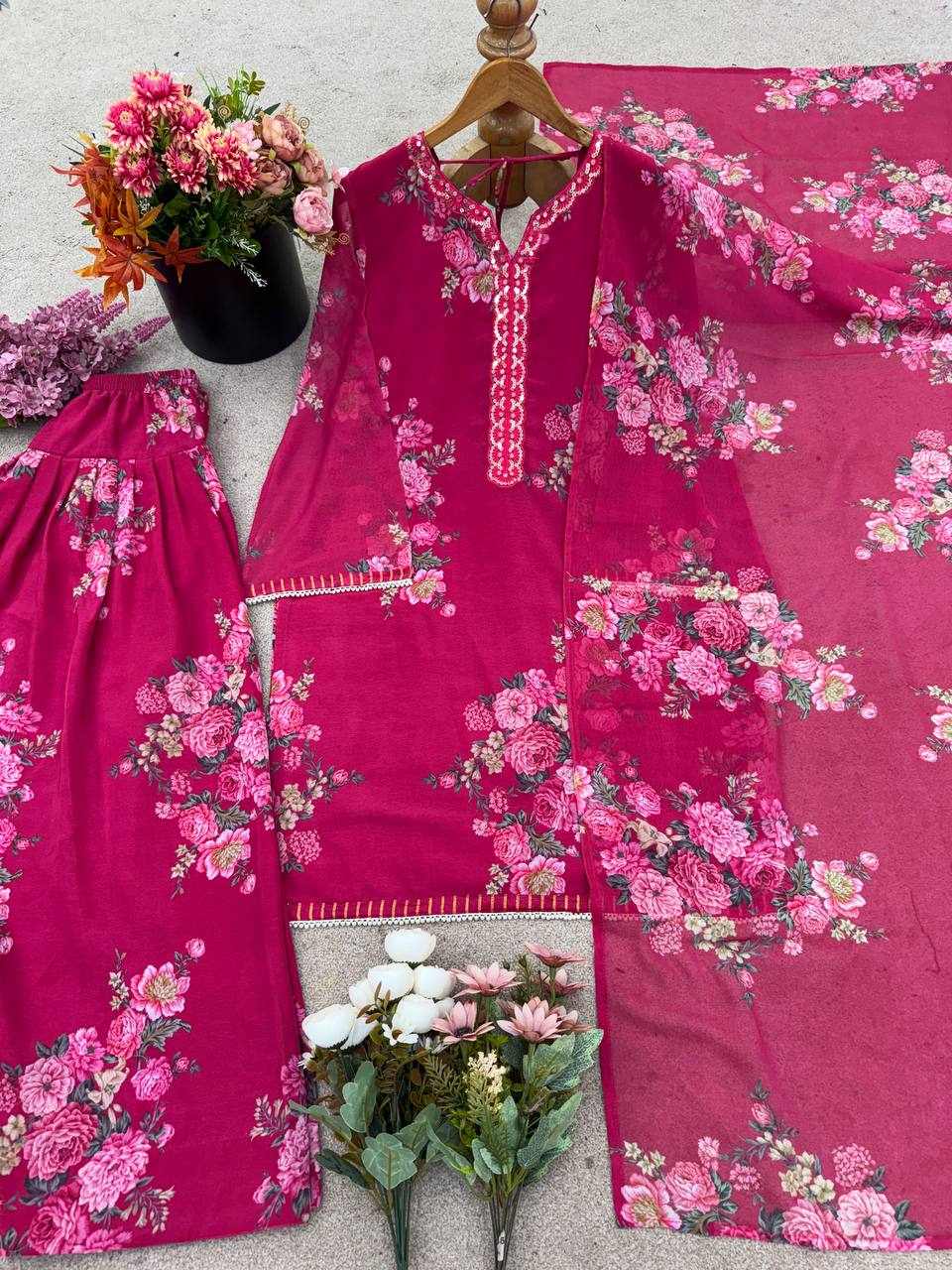 Casual Wear Pink Color Pure Faux Georgette With Digital Print Palazzo Suit