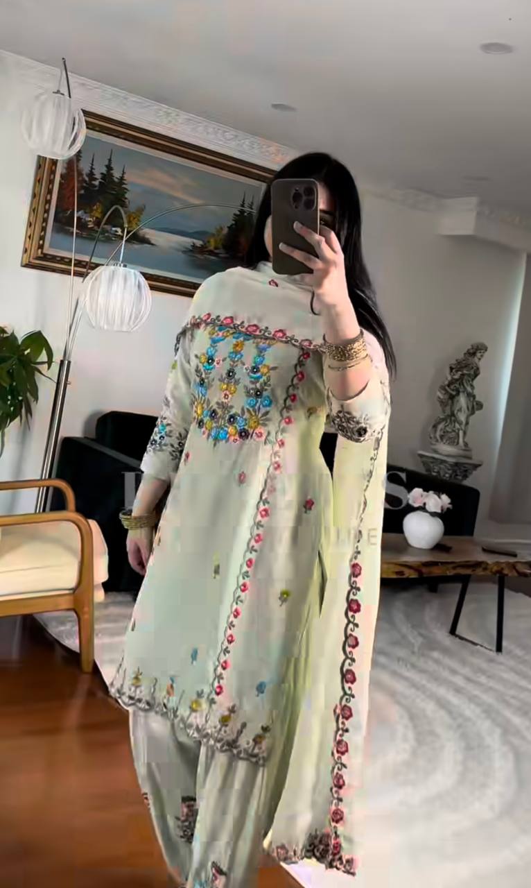 Attractive Pista Color Beautiful Embroidered Patiyala Salwar Suit