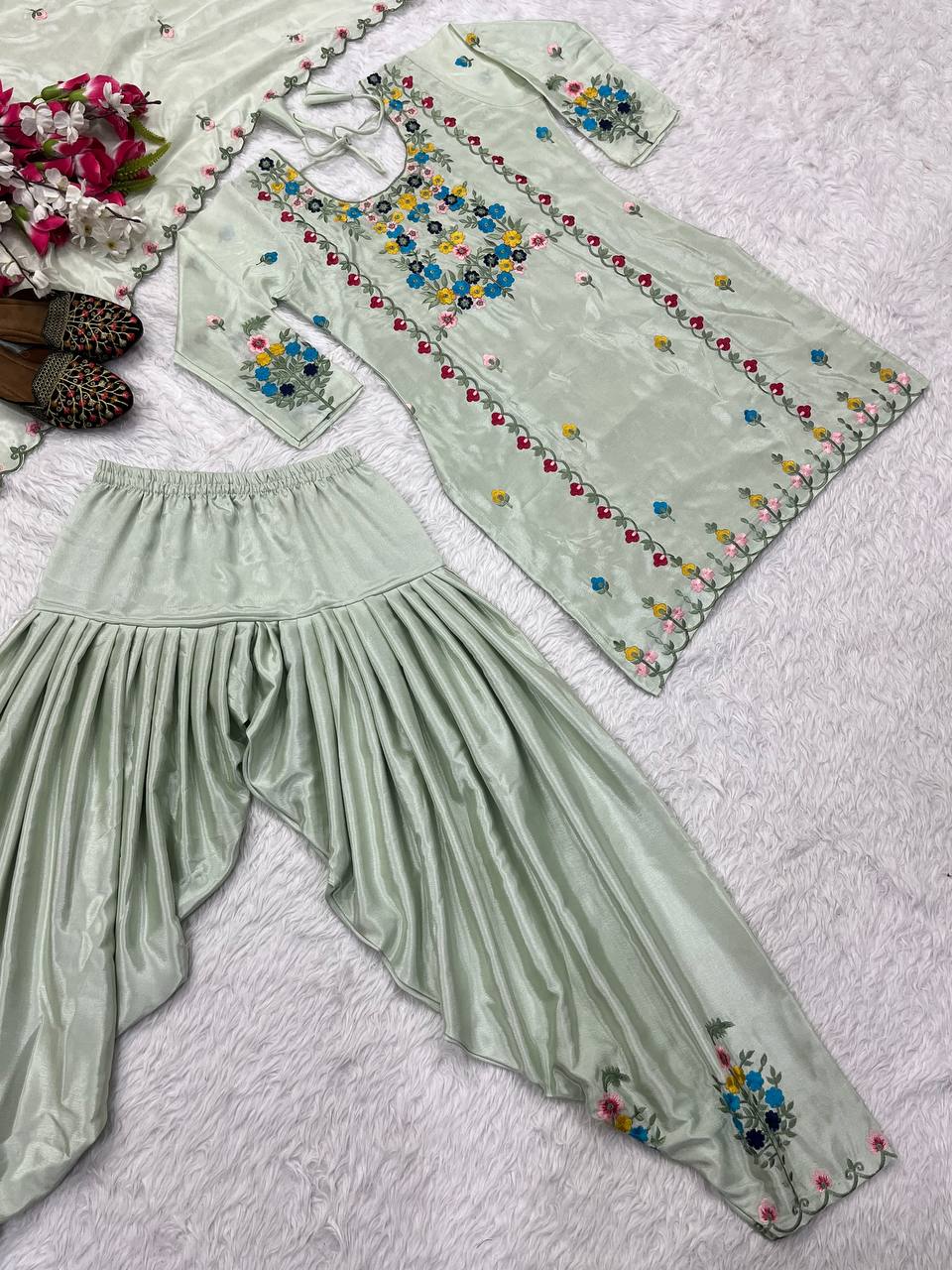 Attractive Pista Color Beautiful Embroidered Patiyala Salwar Suit