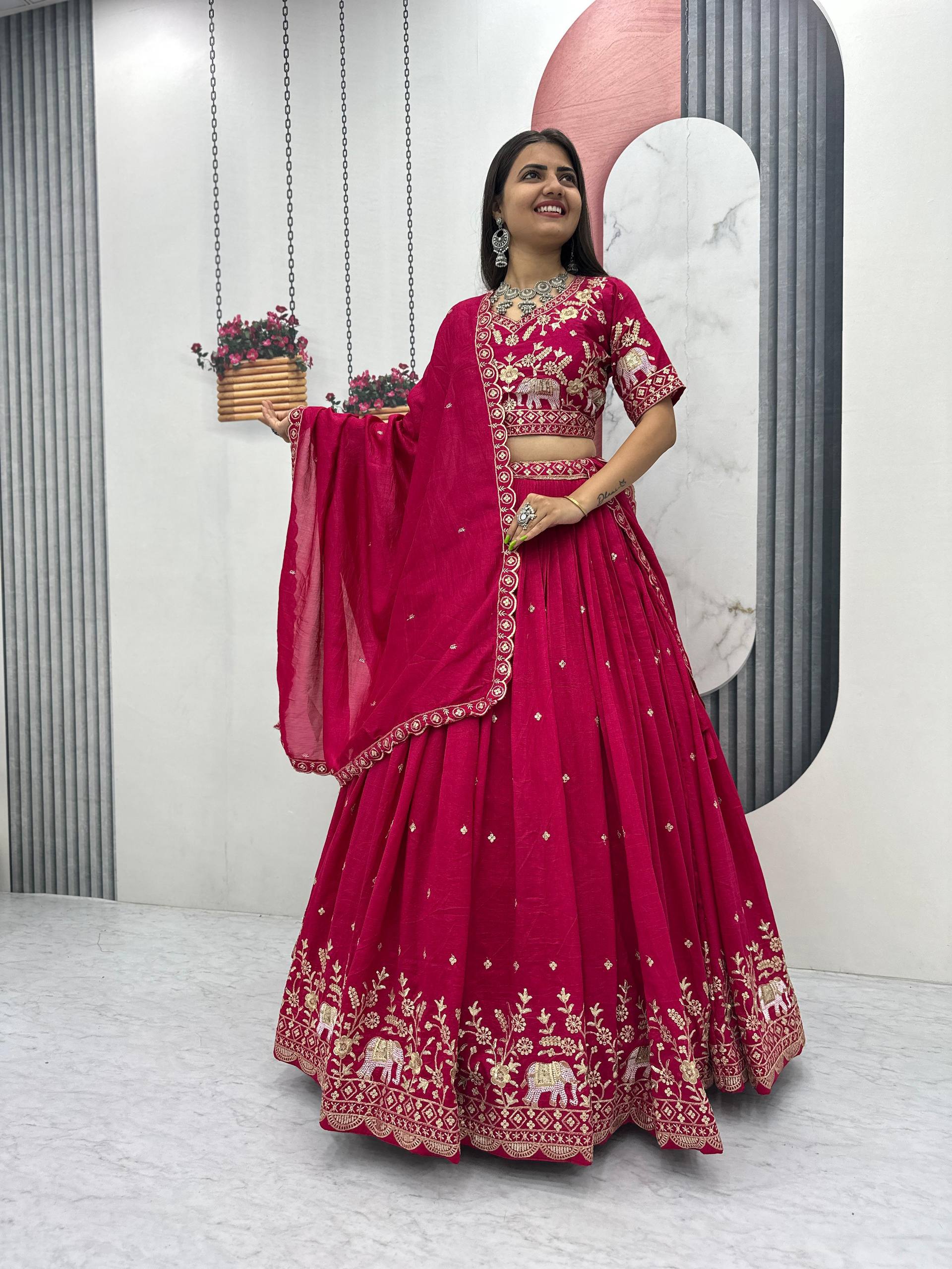 Party Wear Dark Pink Color Thread And Sequence Work Lehenga Choli Set