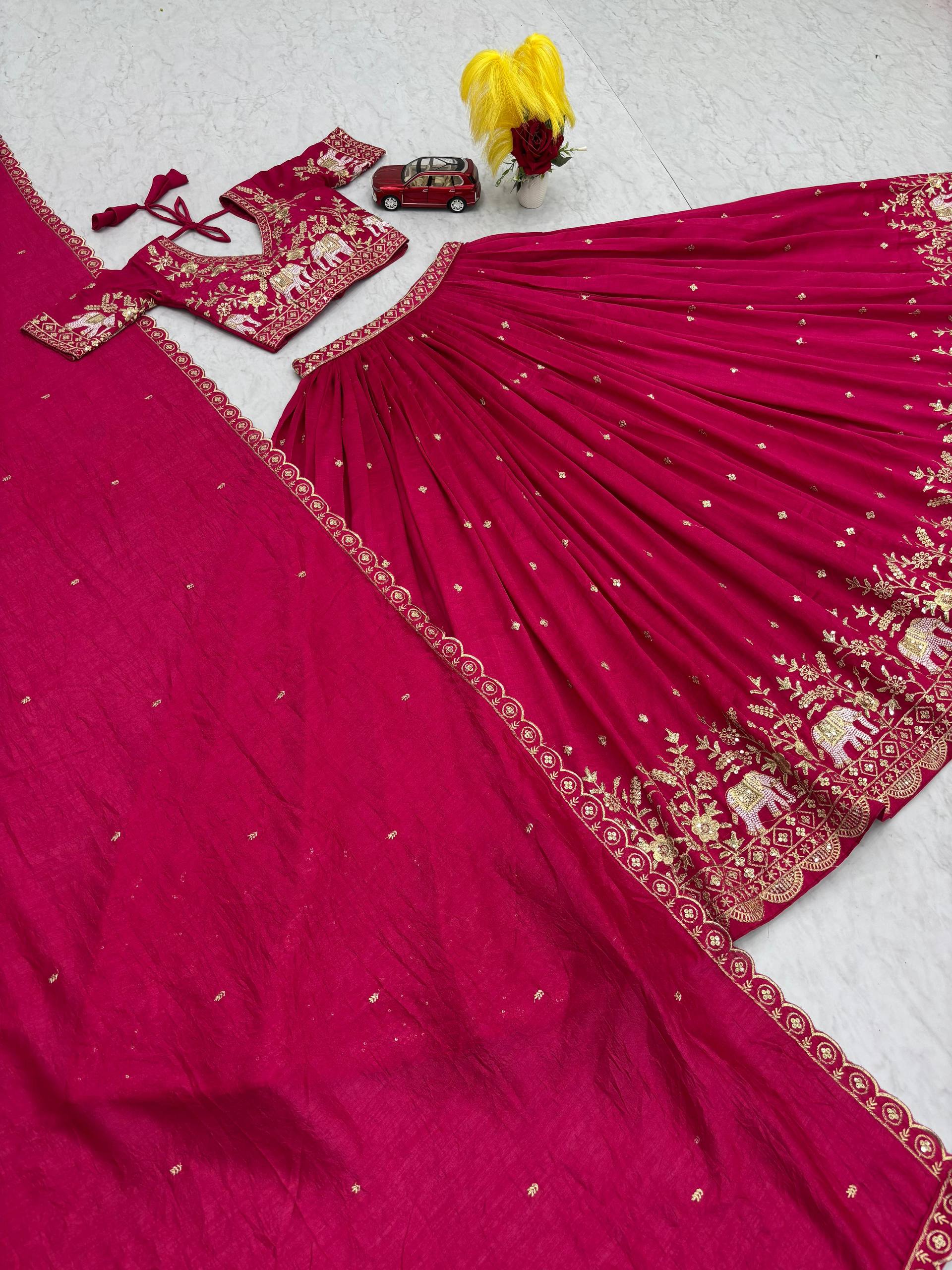 Party Wear Dark Pink Color Thread And Sequence Work Lehenga Choli Set