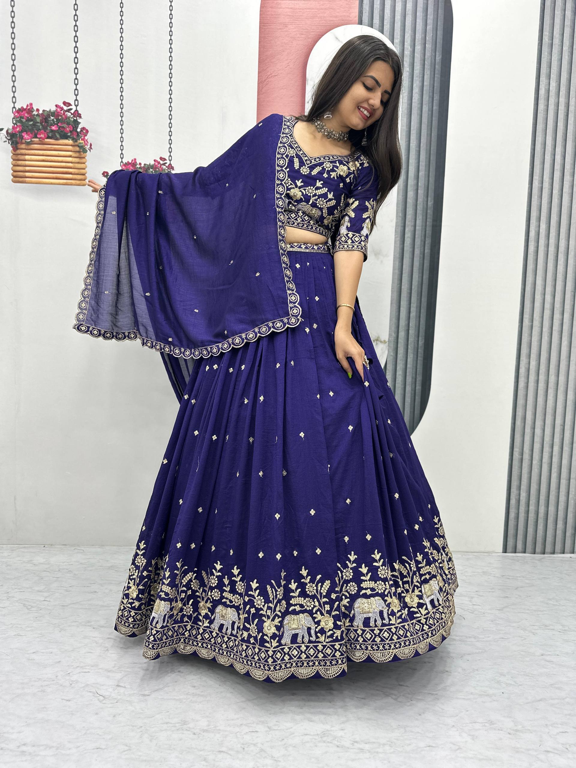 Party Wear Blue Color Thread And Sequence Work Lehenga Choli Set