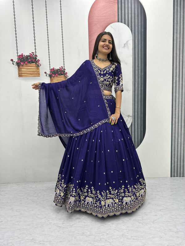 Party Wear Blue Color Thread And Sequence Work Lehenga Choli Set