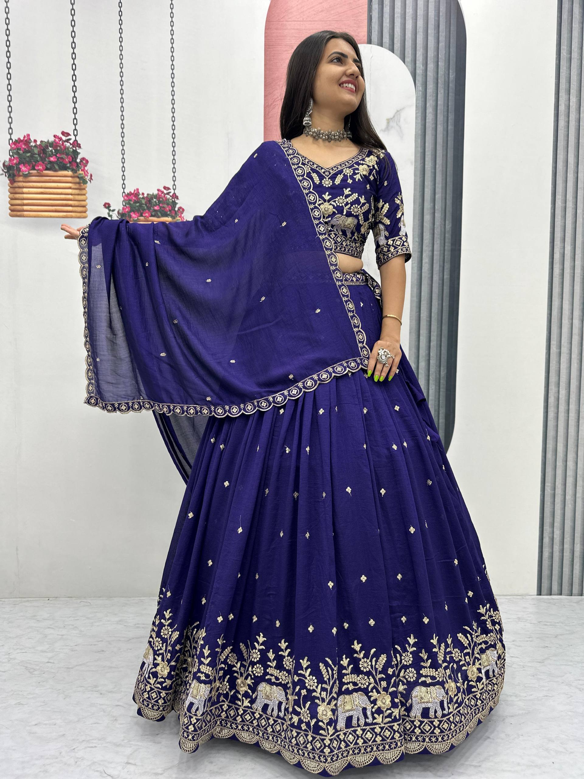 Party Wear Blue Color Thread And Sequence Work Lehenga Choli Set