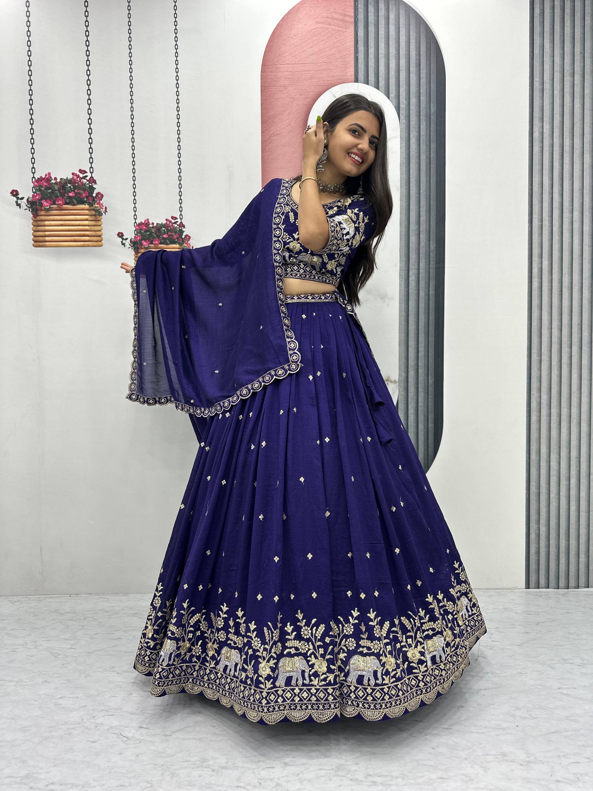 Party Wear Blue Color Thread And Sequence Work Lehenga Choli Set