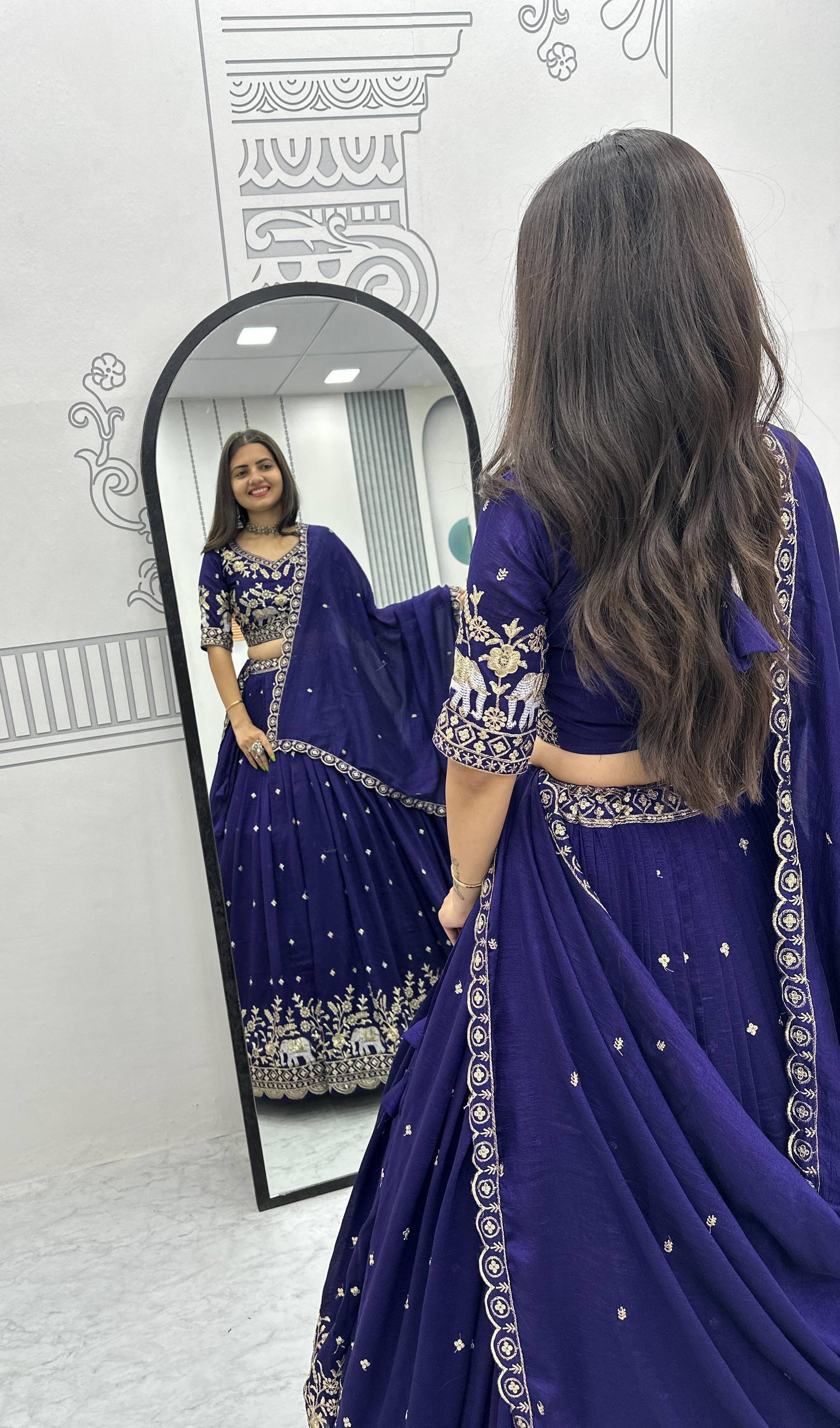 Party Wear Blue Color Thread And Sequence Work Lehenga Choli Set