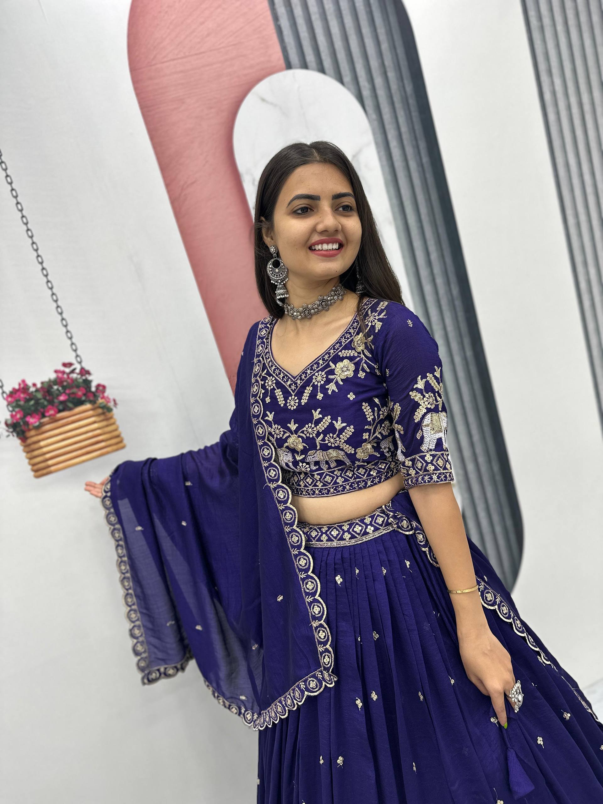 Party Wear Blue Color Thread And Sequence Work Lehenga Choli Set