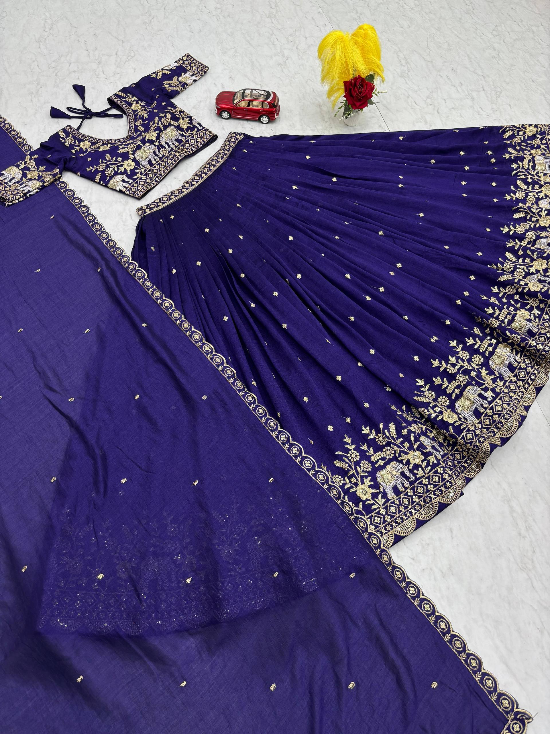 Party Wear Blue Color Thread And Sequence Work Lehenga Choli Set
