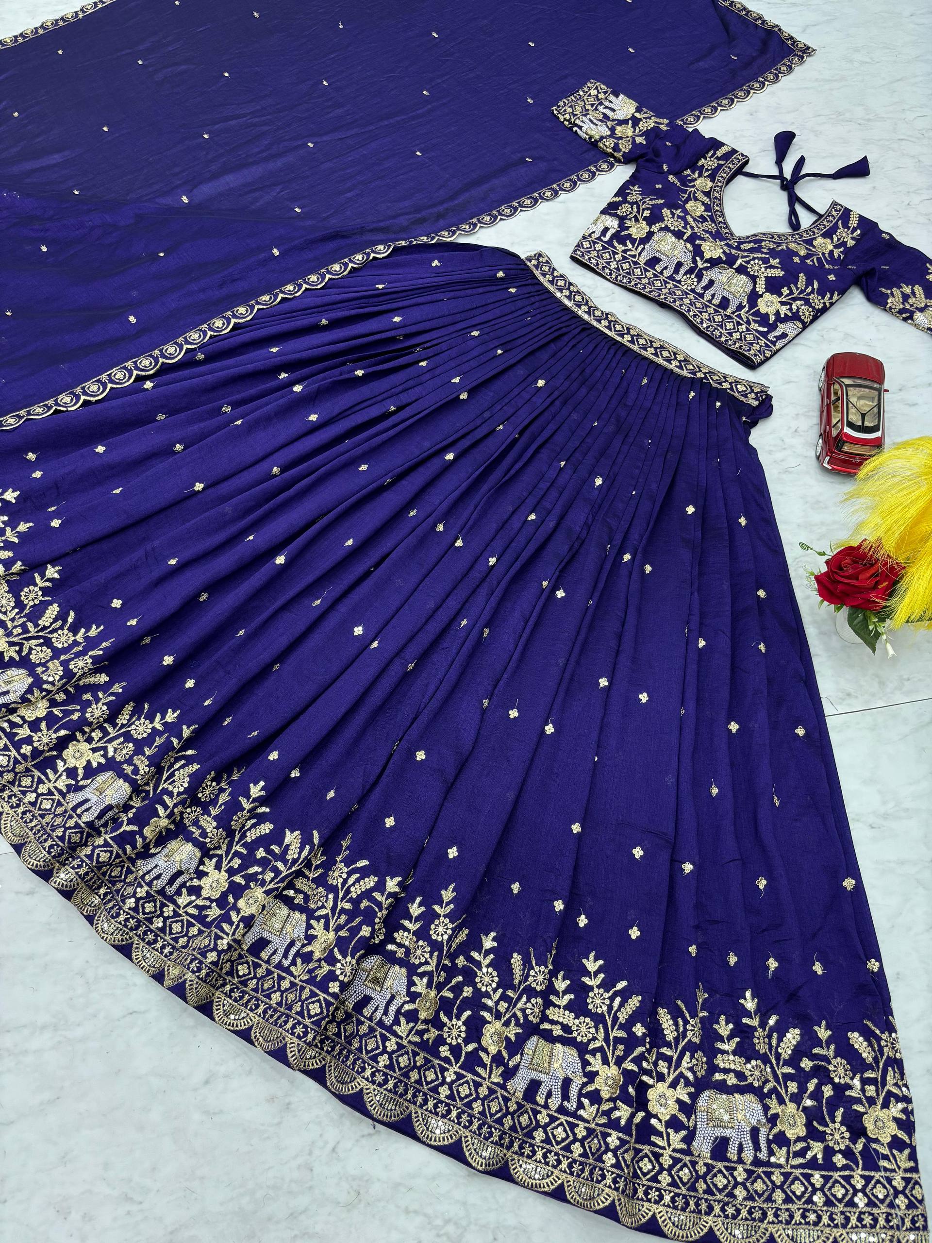 Party Wear Blue Color Thread And Sequence Work Lehenga Choli Set