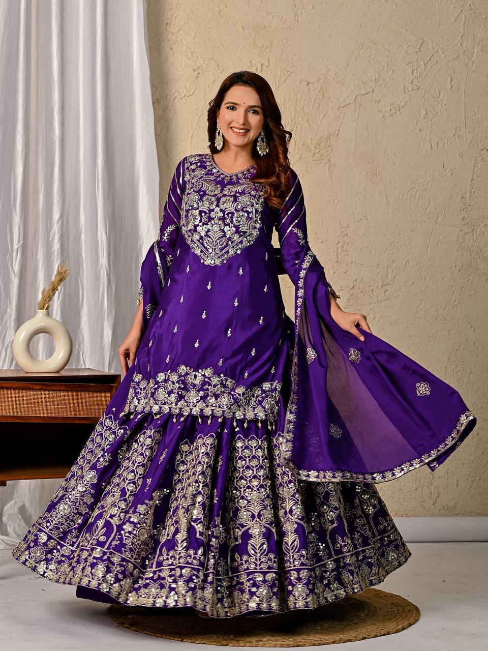 Designer Royle Blue Color Heavy Sequins Embroidered Wedding Wear Top WIth Lehenga