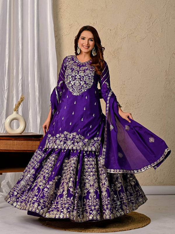 Designer Royle Blue Color Heavy Sequins Embroidered Wedding Wear Top WIth Lehenga