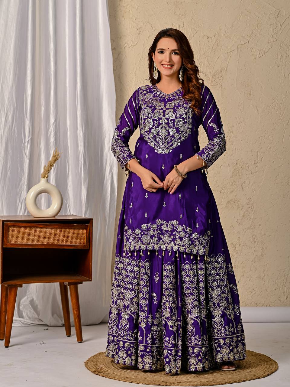 Designer Royle Blue Color Heavy Sequins Embroidered Wedding Wear Top WIth Lehenga