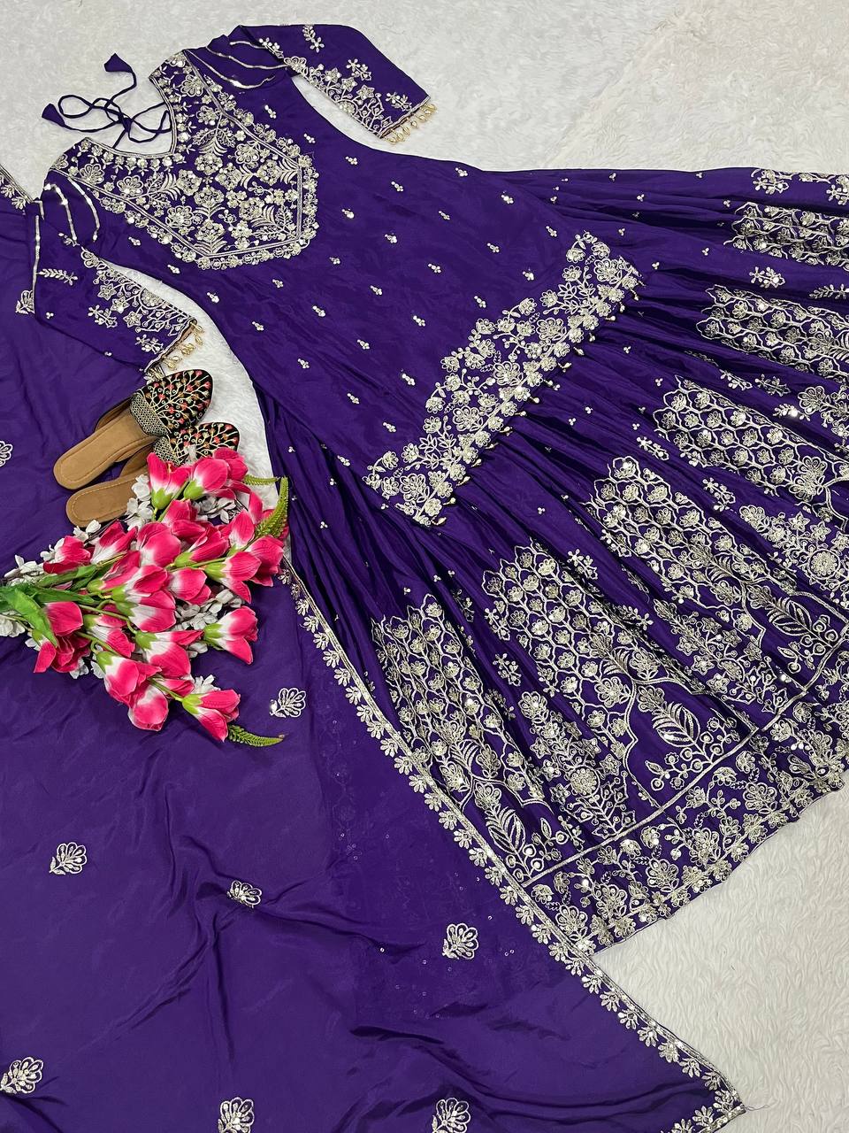 Designer Royle Blue Color Heavy Sequins Embroidered Wedding Wear Top WIth Lehenga