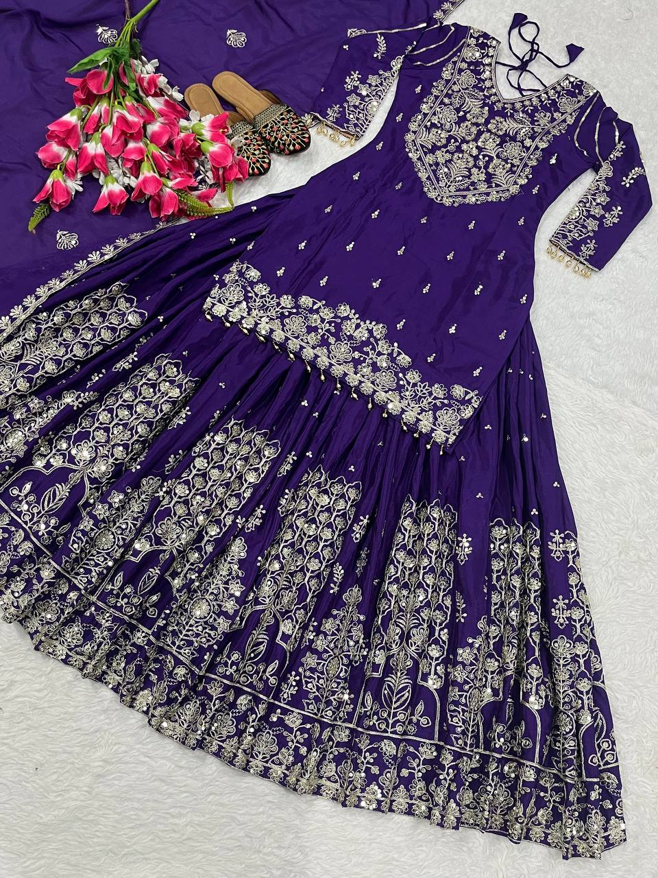 Designer Royle Blue Color Heavy Sequins Embroidered Wedding Wear Top WIth Lehenga