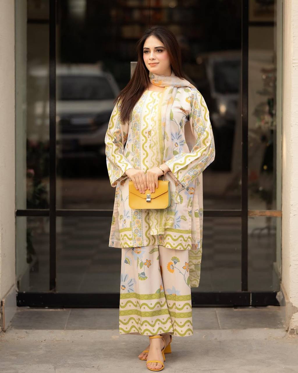 Sangeet Wear Pure Natural Crepe Striking Digital Printed Co-ord Palazzo Suit Set