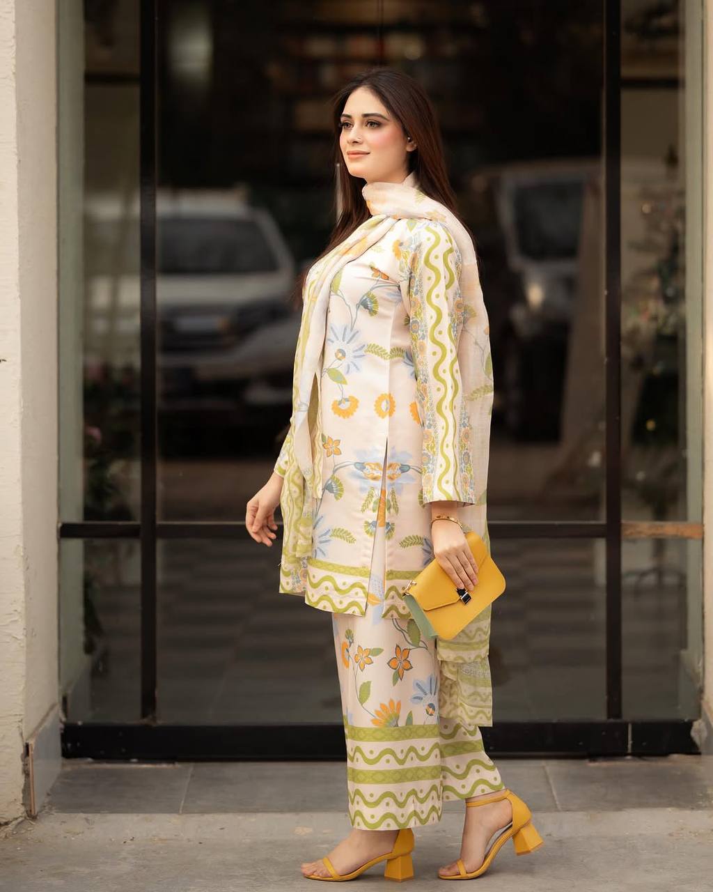 Sangeet Wear Pure Natural Crepe Striking Digital Printed Co-ord Palazzo Suit Set