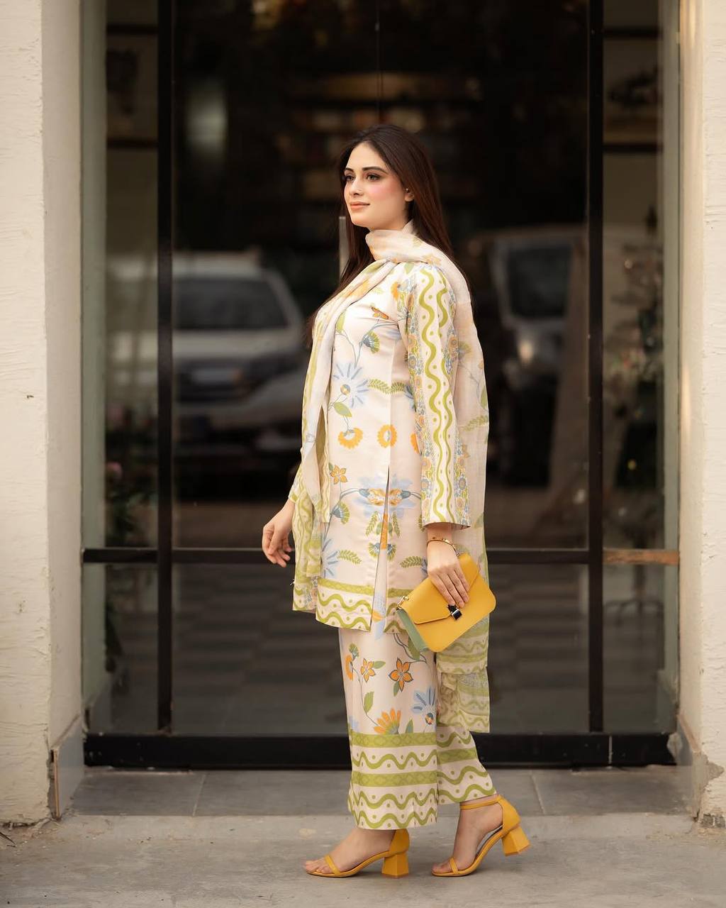 Sangeet Wear Pure Natural Crepe Striking Digital Printed Co-ord Palazzo Suit Set