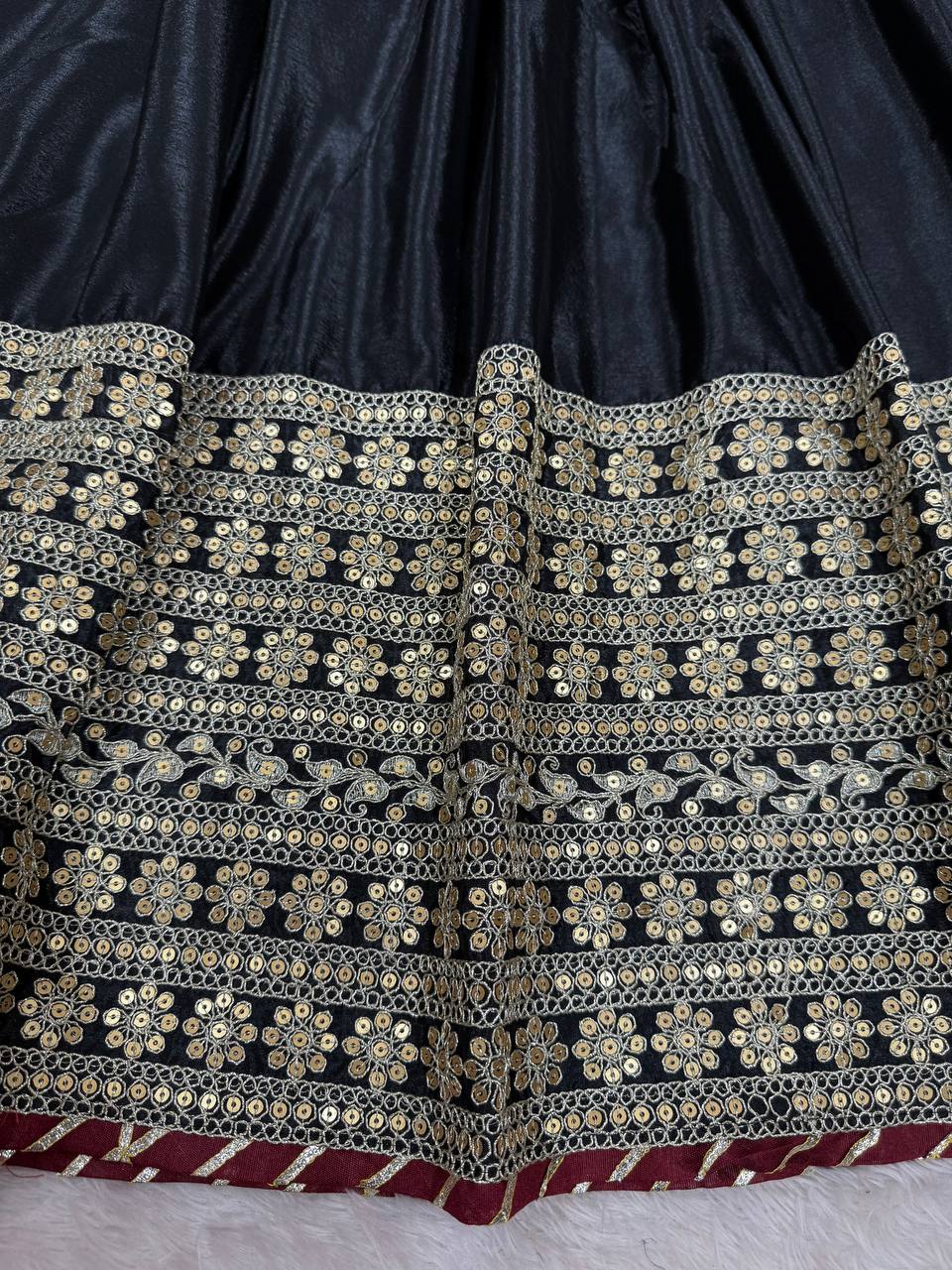 Sangeet Wear Black Soft Chinon Silk Beautiful Thread Embroidery With Sequin Work Designer Gown
