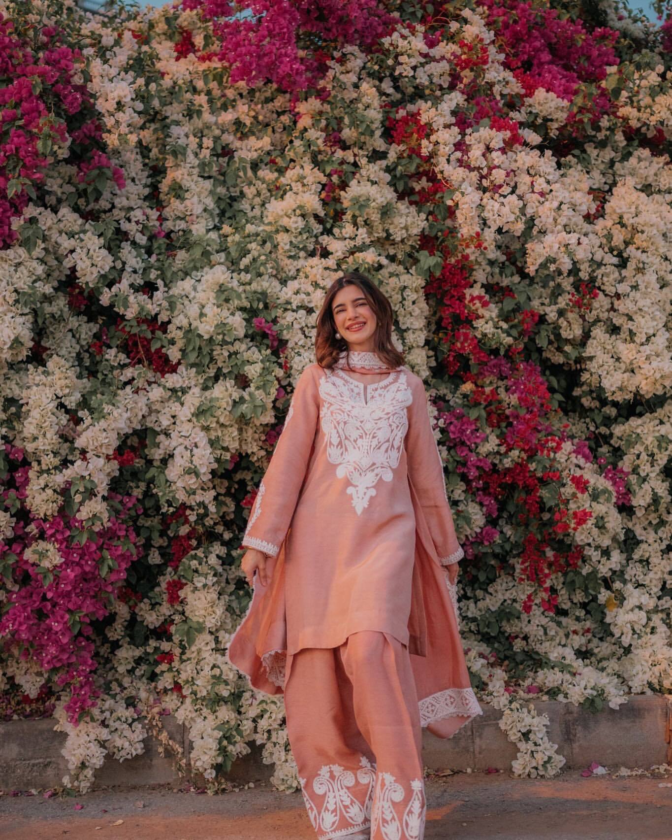 Designer Peach Color Pure Dull Satin Silk With Embroidery Work Beautiful Palazzo Suit