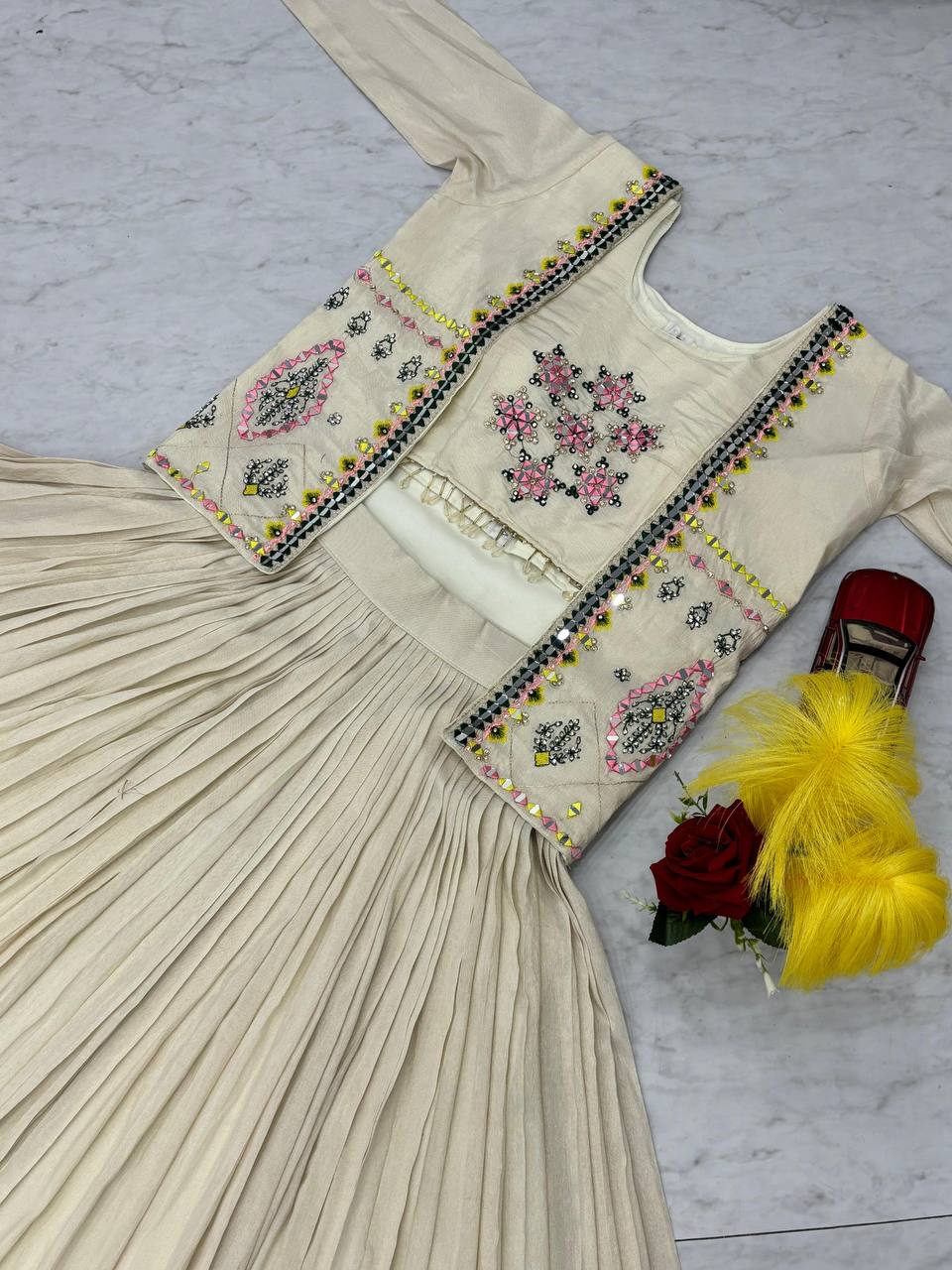 Sangeet Wear Off White Pure Tissue Shimmer Real Handwork With Read Diamond Work Traditional Lehenga Choli