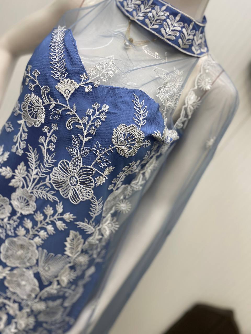 Wedding Wear Sky Blue Color Butterfly Net Sequence Embroidery Work Palazzo Suit