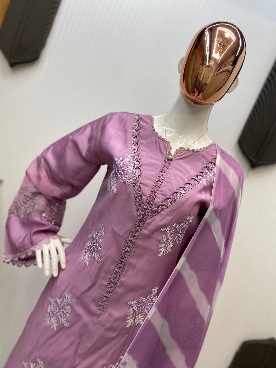 Festive Wear Onion Color Roman Silk With Embroidery Work Salwar Suit