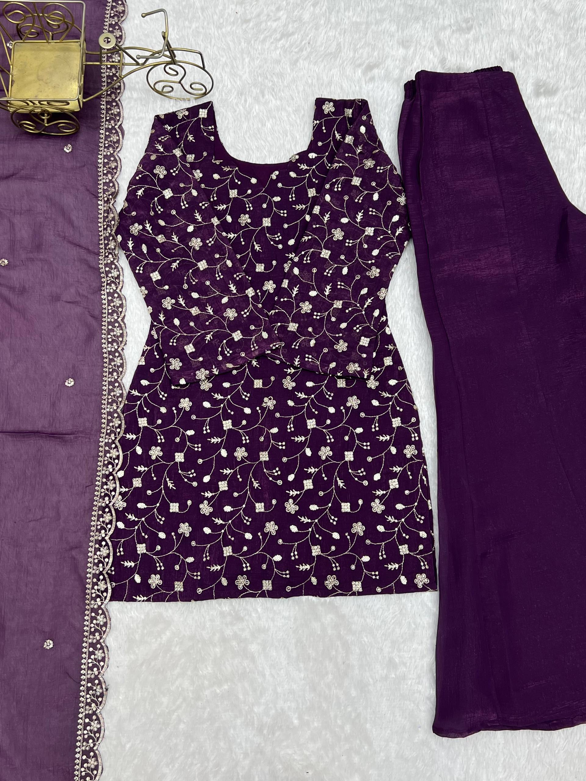 Arti Chauhan Wear Purple Color Crunchy Silk Palazzo Suit – Vastra Shop