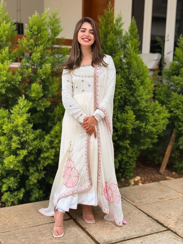 Ceremony Wear White Heavy Georgette With Full Heavy Embroidery Work Designer Gown