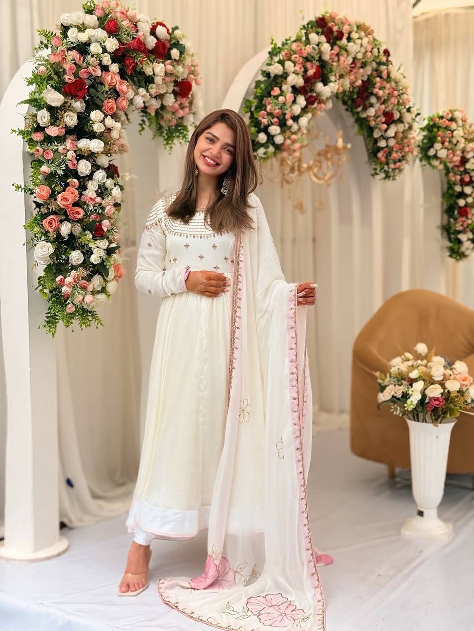 Ceremony Wear White Heavy Georgette With Full Heavy Embroidery Work Designer Gown