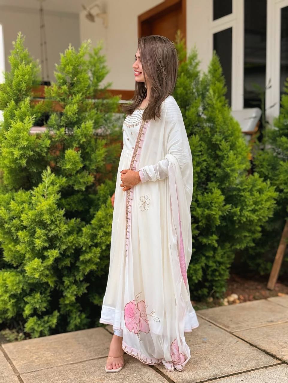 Ceremony Wear White Heavy Georgette With Full Heavy Embroidery Work Designer Gown