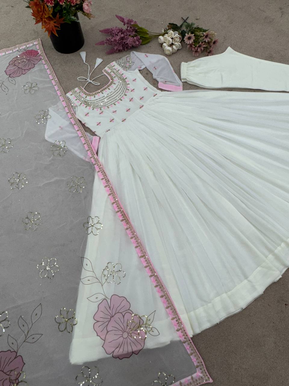 Ceremony Wear White Heavy Georgette With Full Heavy Embroidery Work Designer Gown
