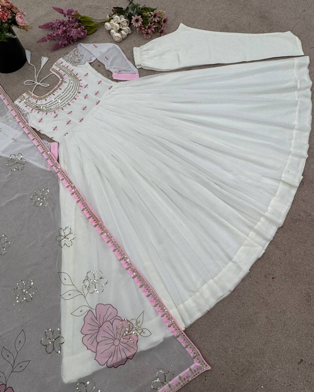 Ceremony Wear White Heavy Georgette With Full Heavy Embroidery Work Designer Gown