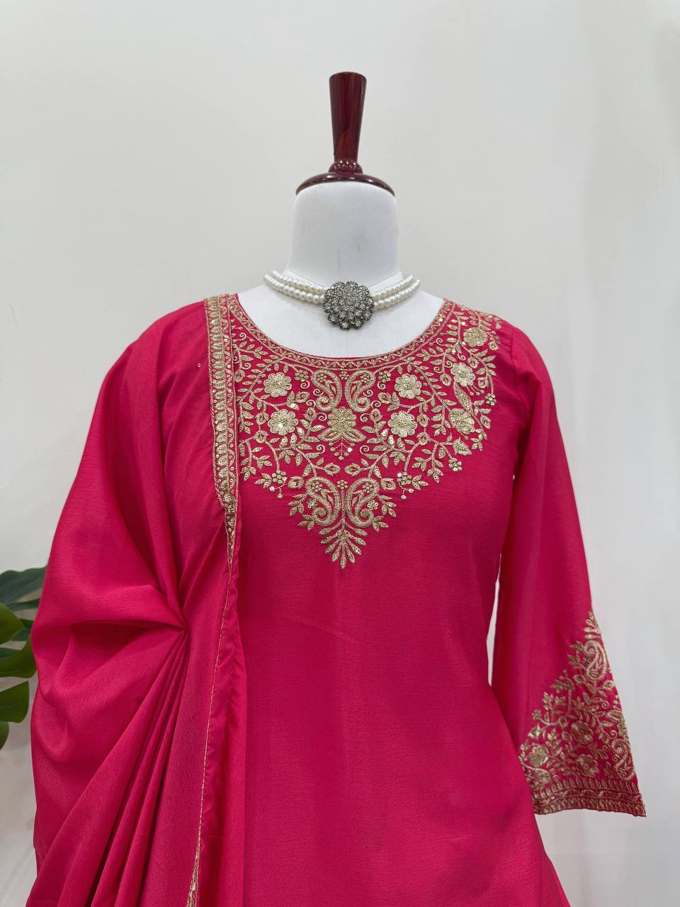 Ceremony Wear Pink Color Soft Chinon Silk Beautiful Thread Embroidery With Sequin Work Lehenga Suit