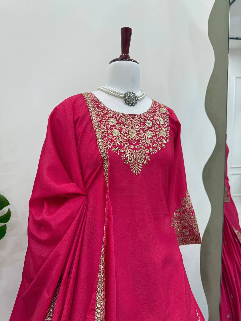 Ceremony Wear Pink Color Soft Chinon Silk Beautiful Thread Embroidery With Sequin Work Lehenga Suit
