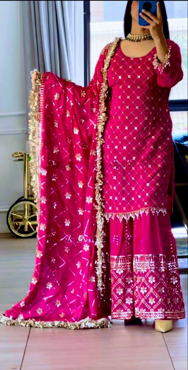 Premium Designer Pink Color Sequins Embroidered Festive and Wedding Wear Sharara Suit