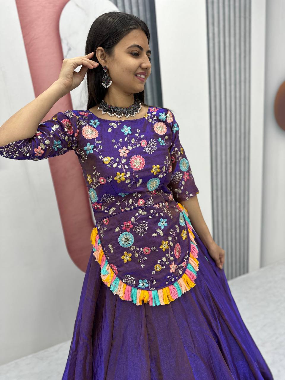 Traditional Wear Purple Color Pure Fendy Heavy Thread And Sequence Embroidery Work Lehenga Choli
