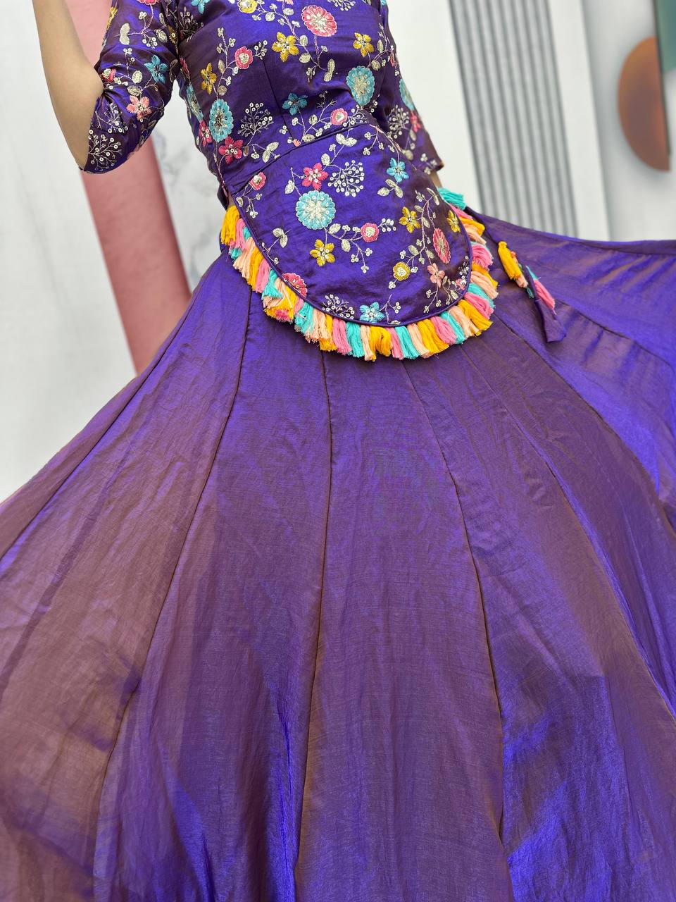 Traditional Wear Purple Color Pure Fendy Heavy Thread And Sequence Embroidery Work Lehenga Choli