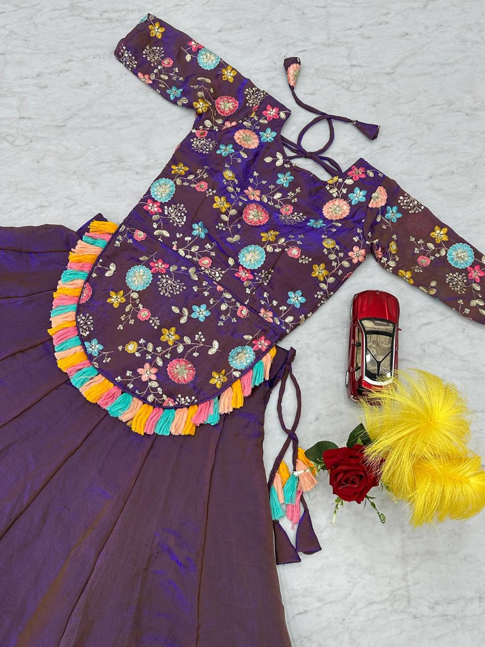 Traditional Wear Purple Color Pure Fendy Heavy Thread And Sequence Embroidery Work Lehenga Choli